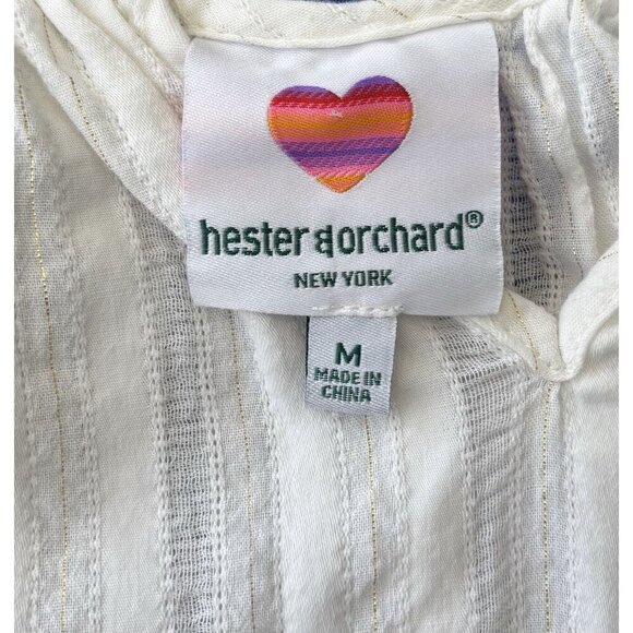 Anthropologie Hester And Orchard Shirt Top Size Medium Boho Crotchet Gold Detail - Picture 3 of 6